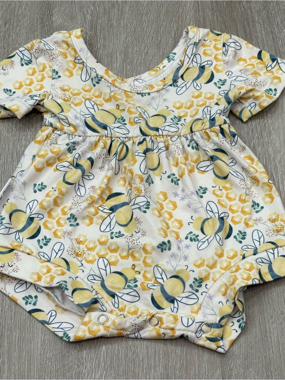 Baby Bee Print Romper - Yellow & White